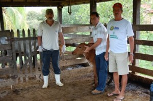 Todos os animais vacinados recebem uma identificação, como mostra o secretário Décio Zampiér