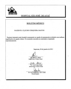 Boletim Médicos informam em Boletim que Claudão está em ligeira recuperação