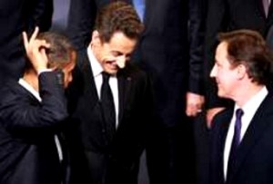 Obama, Sarkozy e Cameron Obama, Sarkozy e Cameron afirmam que Líbia não tem futuro com Khadafi