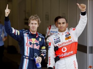 Vettel e Hamilton, primeiro e segundo colocados no Grande Prêmio da Espanha de Fórmula 1