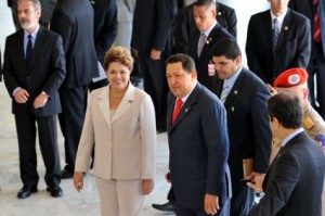 Presidenta Dilma Rousseff recebe o presidente da Venezuela, Hugo Chávez, no Palácio do Planalto