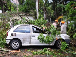 Carro no pátio do hospital foi atingido (Foto: Marco Oddone/Jornal Tribuna de Petrópolis)